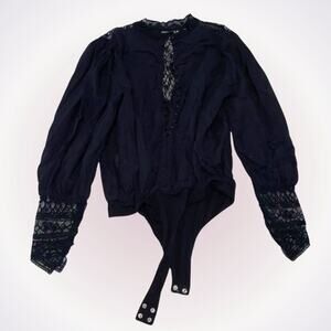 Retrofete black long sleeve lace bodysuit | Sz S